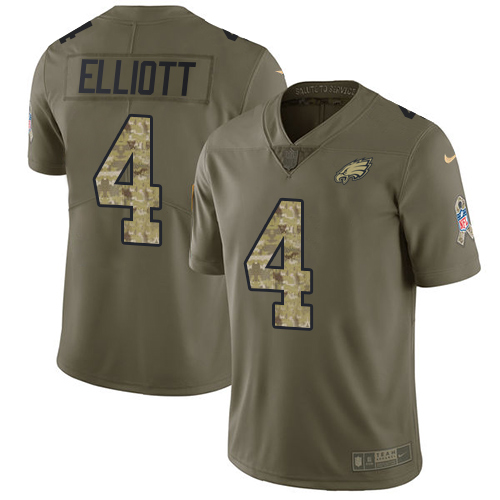 Nike Eagles #4 Jake Elliott Olive/Camo Youth Stitched NFL Limited Salute to Service Jersey
